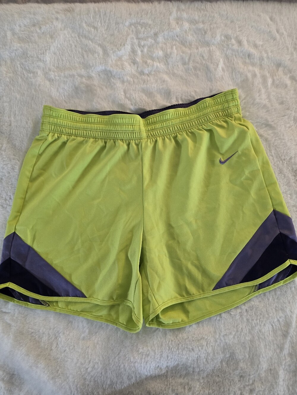 NIKE Women's Neon Yellow-Purple Dri-Fit Athletic Running Shorts